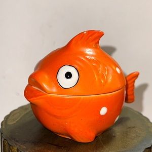 Vintage Goebel Germany Porcelain Lidded Fish Jam Jar or Mustard Condiment